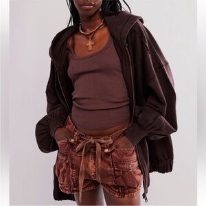Free People Chocolate Brown Oversized Zip Hoodie